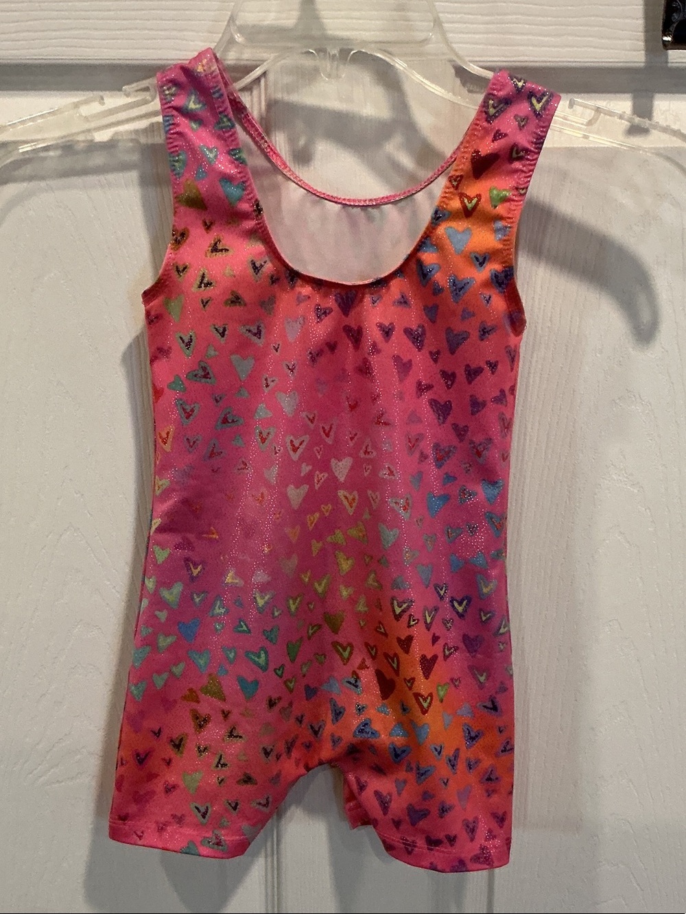 Girls Pink Multi-Heart Dance/Gymnastics Leotard Romper